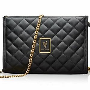 YOUNIQUE Black and Gold Quilted Shoulder Bag